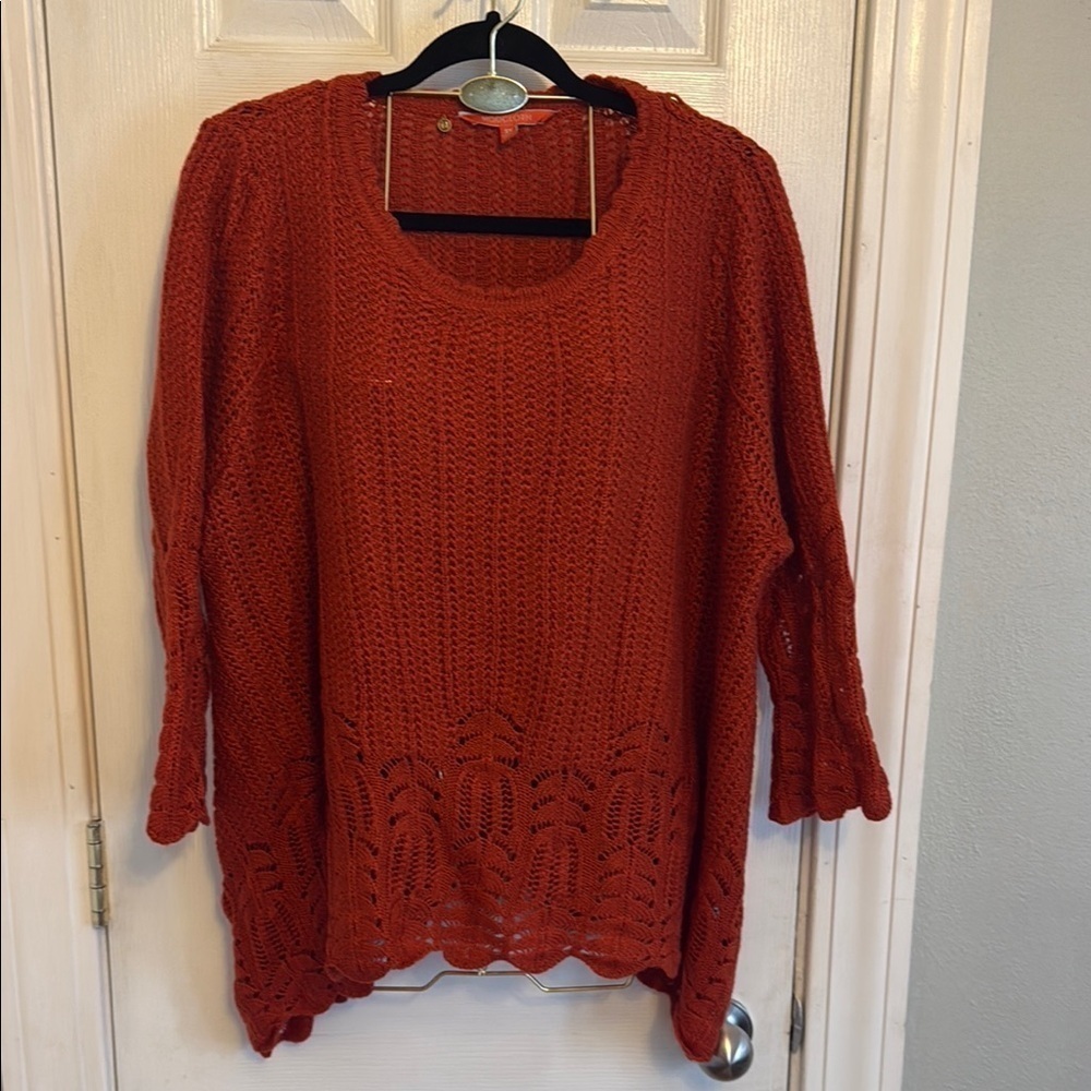 Modcloth Orange Crew Neck Sweater with Lace Detail